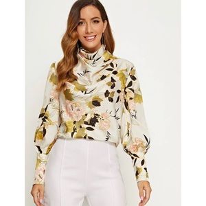 Draped Floral Satin Blouse